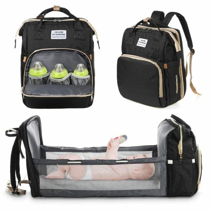 4 In 1 Waterproof Travel Diaper Backpack & Changing Bed Black  |  Diaper Backpacks Diaper Backpacks Diaper Backpacks