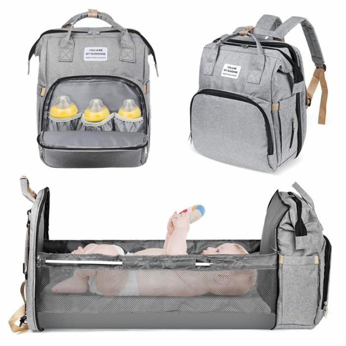 4 In 1 Waterproof Travel Diaper Backpack & Changing Bed Grey  |  Diaper Backpacks Diapering Diaper Backpacks