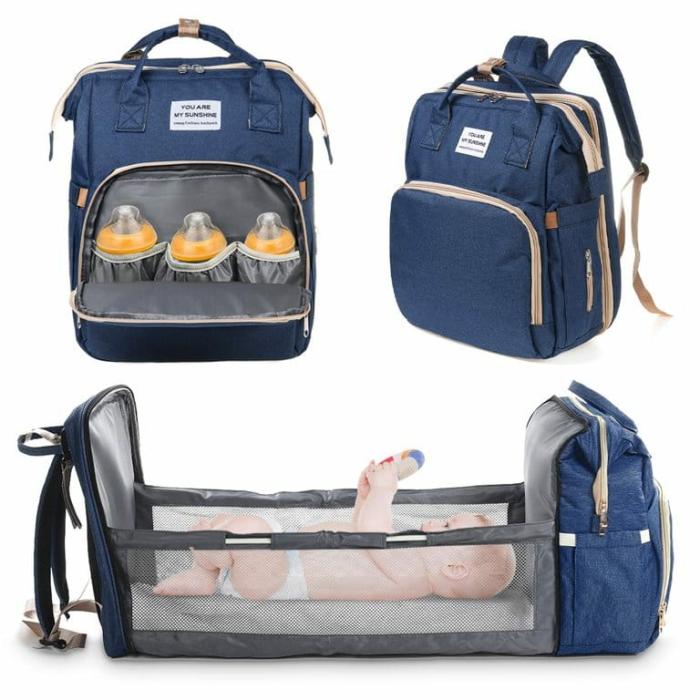 4 In 1 Waterproof Travel Diaper Backpack & Changing Bed Navy Blue  |  Diaper Backpacks Diaper Backpacks Diaper Backpacks