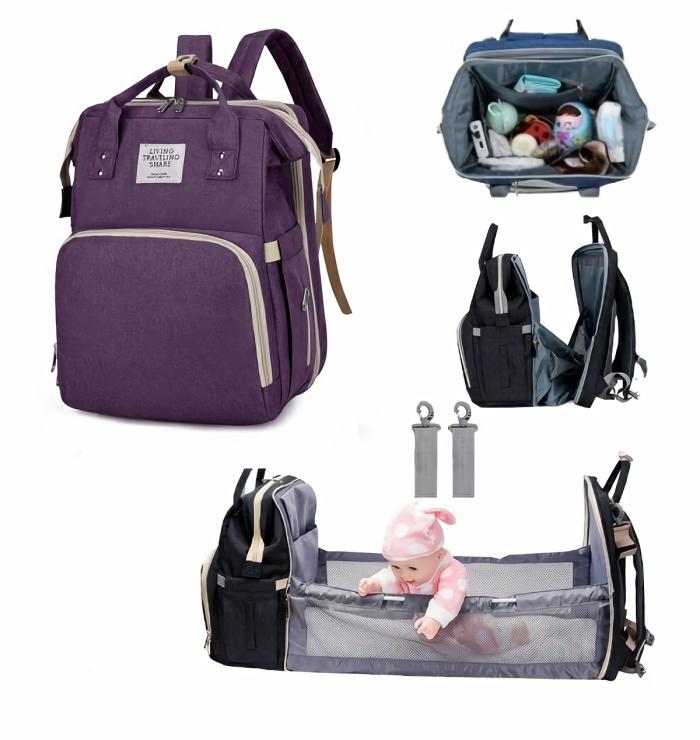 4 In 1 Waterproof Travel Diaper Backpack & Changing Bed Purple  |  Diaper Backpacks Diaper Backpacks Diaper Backpacks