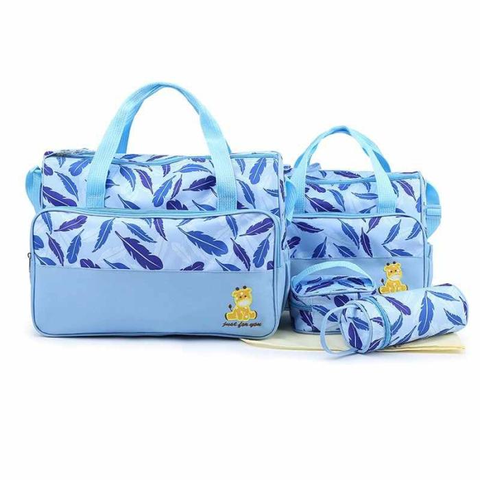 4 Pcs Diaper Bag Set Leafs Blue  |  Diaper Bag Set Diaper Bag Set Diaper Bag Set