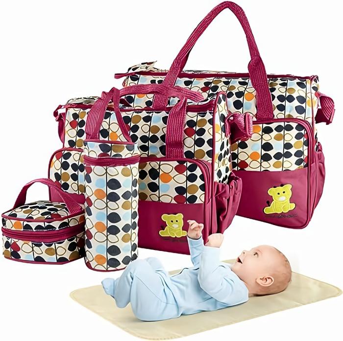 4 Pcs Diaper Bag Set Red  |  Diaper Bag Set Diaper Bag Set Diaper Bag Set