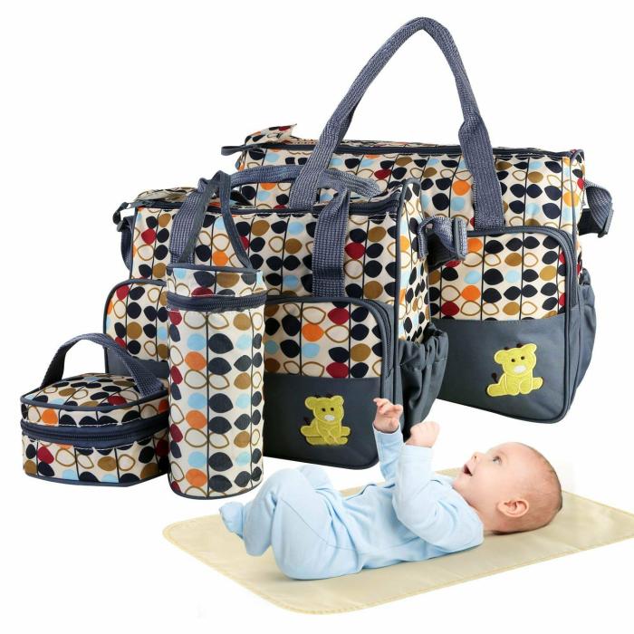 4 Pcs Diaper Bag Tote Set Grey  |  Diaper Bag Set Diaper Bag Set Diaper Bag Set