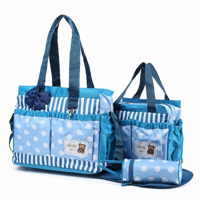 4In1 Polka Dots Bag – Blue  |  Diaper Bag Set Diaper Bag Set