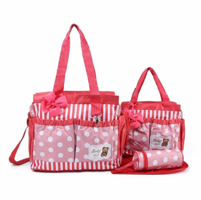 4In1 Polka Dots Bag – Red  |  Diaper Bag Set Diaper Bag Set Diaper Bag Set