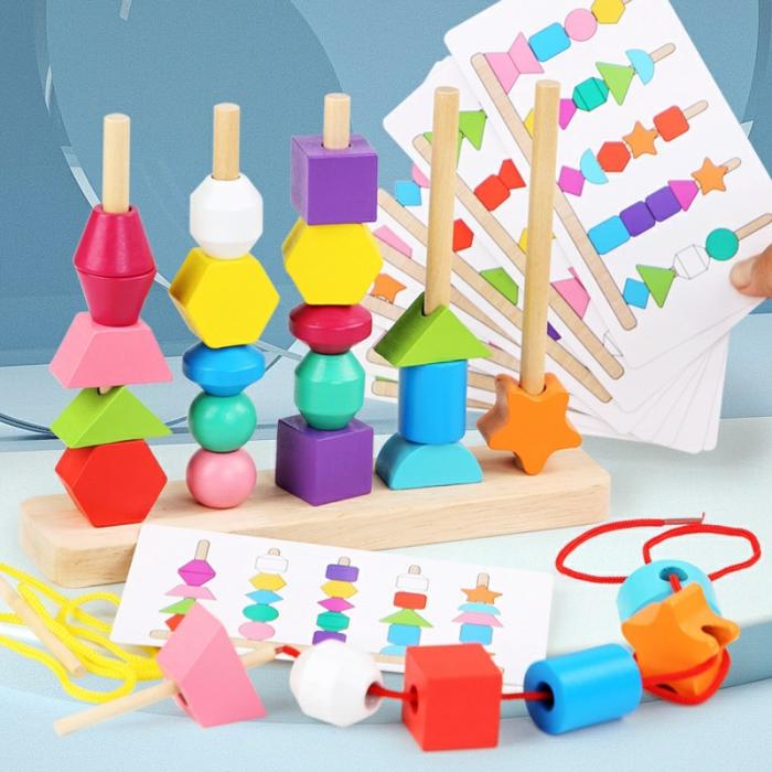 5 Column Sequencing Beads Puzzle With Lacing (Wooden)  |  Wooden Learning Toys Toys Wooden Learning Toys