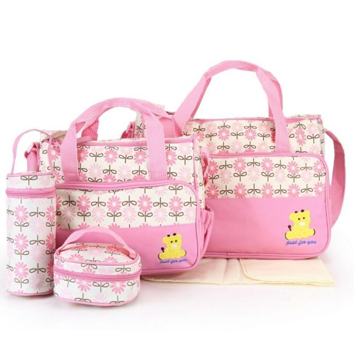 5 Pcs Diaper Bag Set Pink  |  Diaper Bag Set Diaper Bag Set Diaper Bag Set