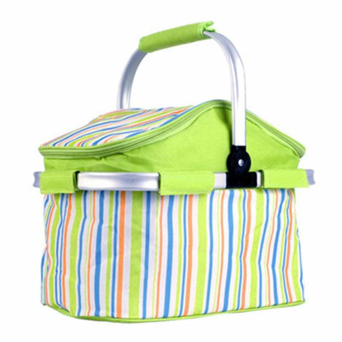 Foldable Camping Insulated Picnic Bag Strips Design (Green)  |  Laundry Basket Bath And Skin Laundry Basket