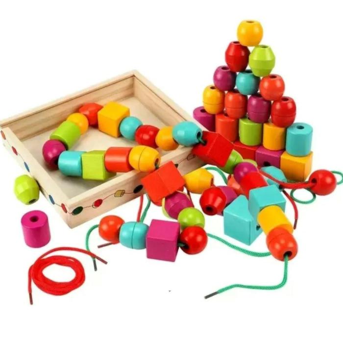 Geometric Shape Wooden Lacing Beads  |  Wooden Learning Toys Toys Wooden Learning Toys