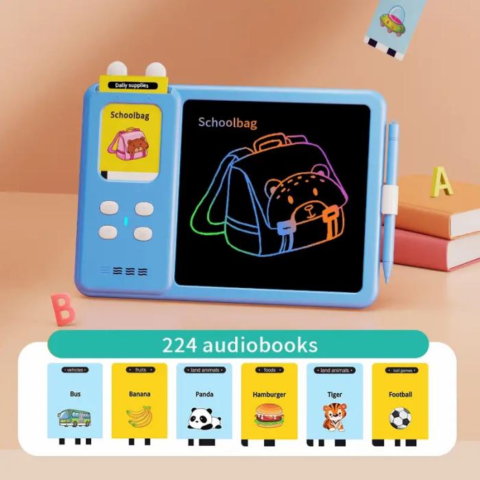 Lcd Writing Tablet With English Learning Card Reader, Doodle Drawing Board And Handwriting Practice , Educational Toy  |  Learning And Activity Toys Learning And Activity Toys Blue