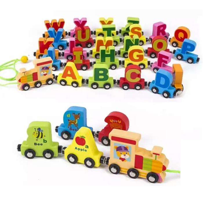 Magnetic Alphabet Double-Sided Pattern Wooden Train  |  Wooden Learning Toys Toys Wooden Learning Toys