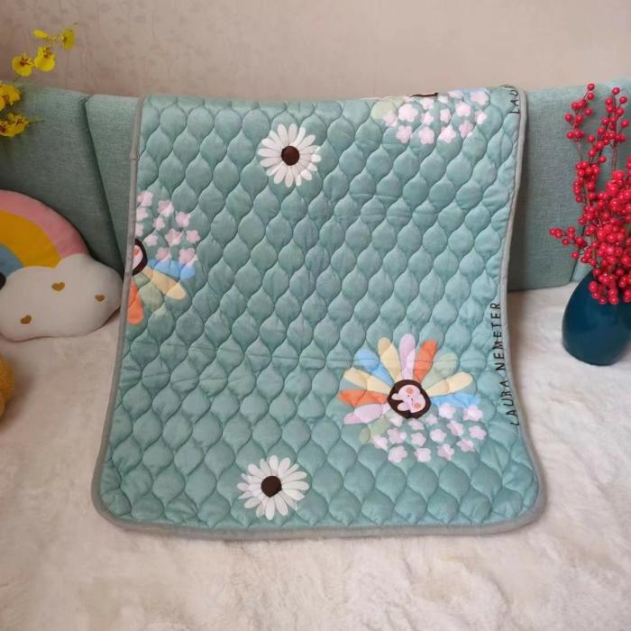 Quilted Washable Waterproof Sheet Sea Green White Flower  |  Water Proof Sheets Changing Sheets Changing Sheets