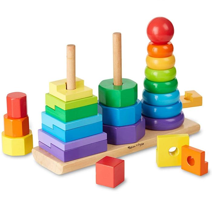 Rainbow Three Column Tower Wooden  |  Puzzle Toys Building Blocks Building Blocks