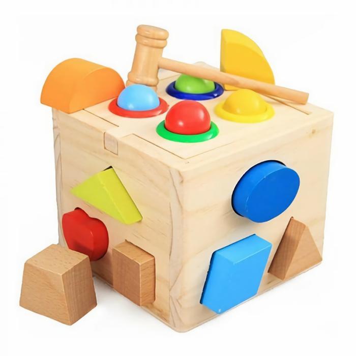 Shape And Ball Sorter With Hammer Intelligence Wooden Box  |  Wooden Learning Toys Toys Wooden Learning Toys