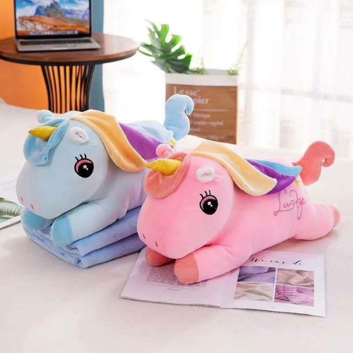 Unicorn Character Sleeping Pillow With Blanket  |  Pillow And Blanket Pillow And Blanket Blue