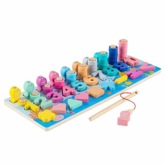 Wooden 5 In 1 Multifunctional Fishing Game Logarithmic Board  |  Wooden Learning Toys Toys Wooden Learning Toys