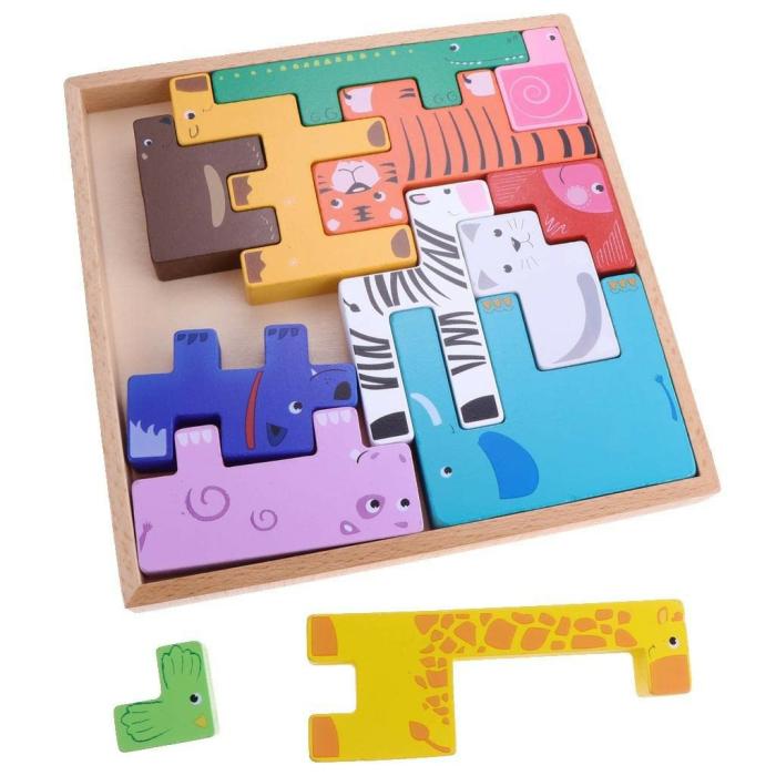 Wooden Animal Creative Challenge Puzzle  |  Wooden Learning Toys Building Blocks Building Blocks