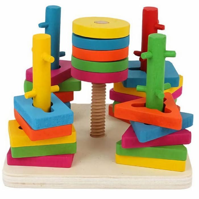 Wooden Five Column Shape Sorting And Stacking Puzzle  |  Puzzle Toys Puzzle Toys Puzzle Toys