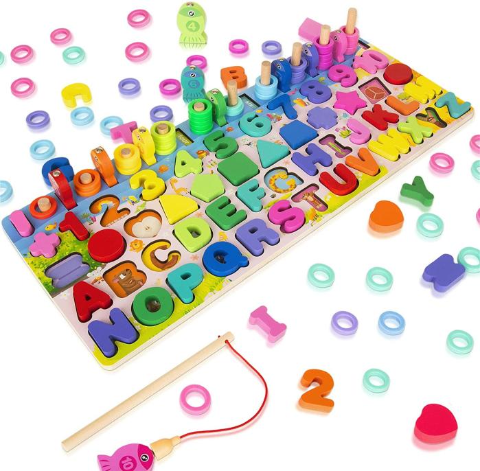 Wooden Magnetic Fishing Game Puzzles For Toddlers, 5 In 1  |  Wooden Learning Toys Toys Wooden Learning Toys